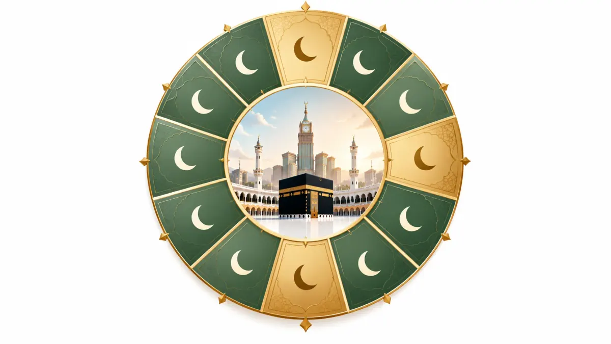 عجلة الأشهر الهجرية الاثني عشر مع تمييز الأشهر الحرم الأربعة