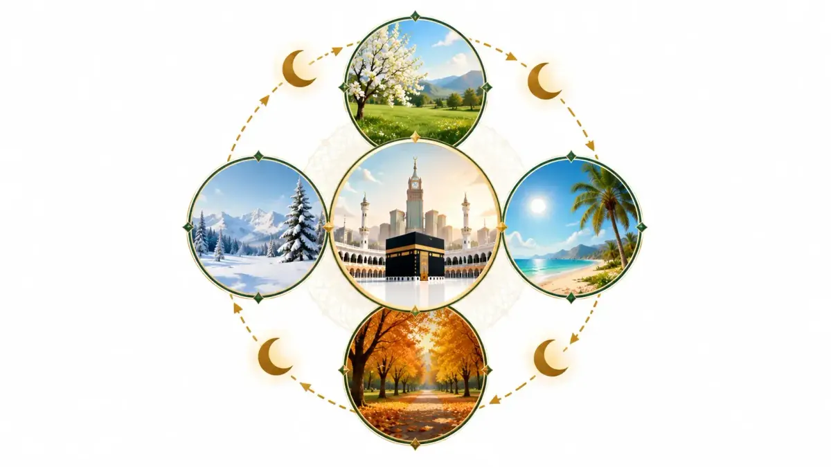 رمضان يمر على فصول السنة كلها لأن السنة الهجرية أقصر من الميلادية